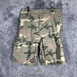 Airwalk Shorts Mens 30 Green Camouflage Cargo Cotton y2k Relaxed 11 Inseam